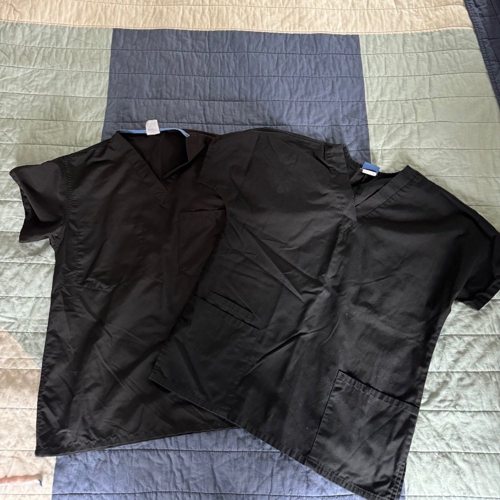 Bundle of Two Black Scrub Tops. Size Small & XS